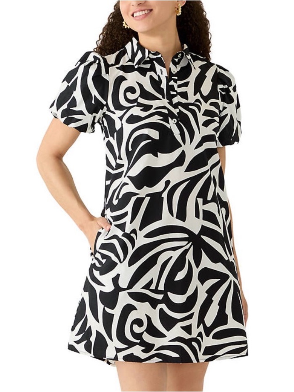 MSK Black and White Abstract Polo Swim Cover-Up